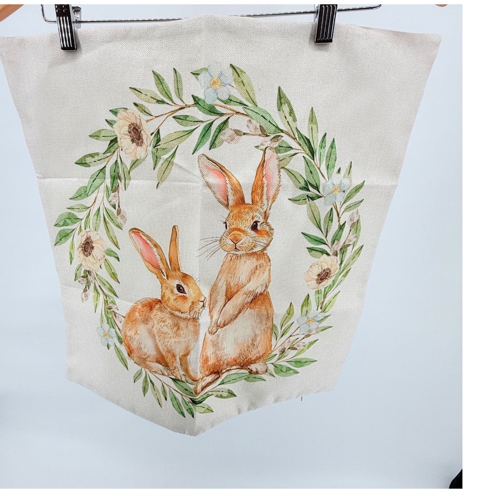 Easter Bunny‎ Pillow Cover Floral Wreath Spring Holiday Home Decor Throw 19X19"